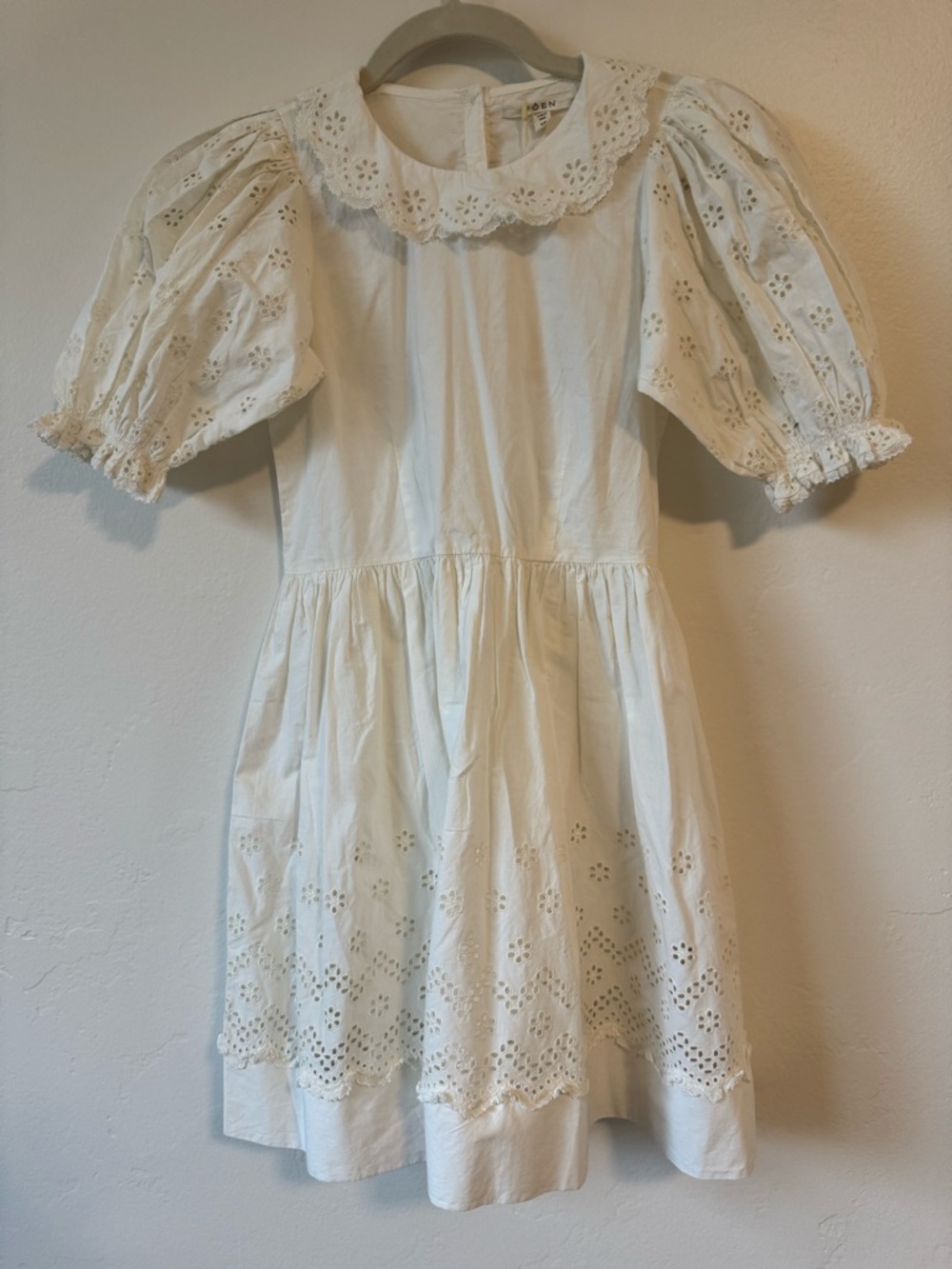 Doen Girls White Eyelet Puff-Sleeve Dress